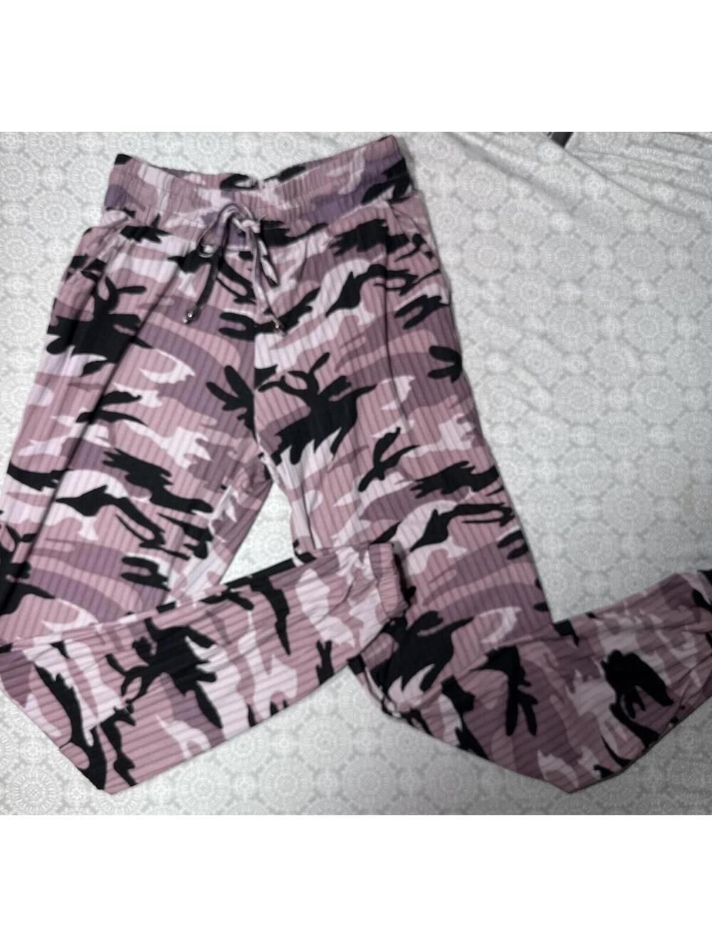 Hot Kiss Pink Camo Pajama Pants Size M Elastic Waist Drawstring
